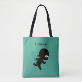 Tiny Ninja Running Custom Name op Donkergroen Tote Bag (Voorkant)