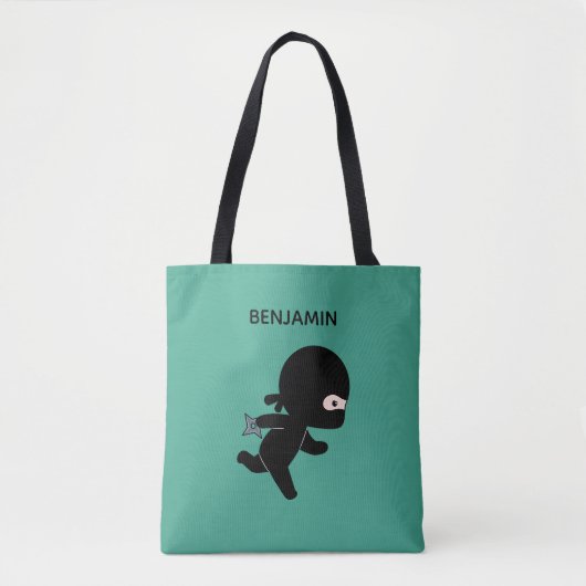 Tiny Ninja Running Custom Name op Donkergroen Tote Bag (Voorkant)