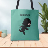 Tiny Ninja Running Custom Name op Donkergroen Tote Bag