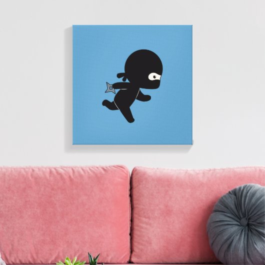 Tiny Ninja Running on Blue Canvas Afdruk (Insitu (Woonkamer))