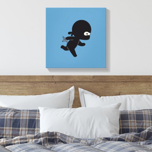 Tiny Ninja Running on Blue Canvas Afdruk (Insitu (Slaapkamer))