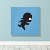 Tiny Ninja Running on Blue Canvas Afdruk (Insitu (Houten vloer))
