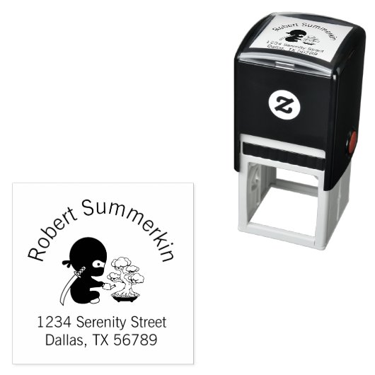 Tiny Ninja Watering Bonsai Tree Adres Zelfinktende Stempel (In situ)