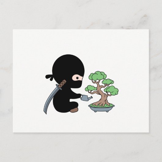 Tiny Ninja Watering Bonsai Tree Briefkaart (Voorkant)