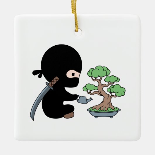 Tiny Ninja Watering Bonsai Tree Keramisch Ornament (Voorkant)