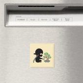 Tiny Ninja Watering Bonsai Tree on Yellow Magneet (Insitu (Vaatwasser))