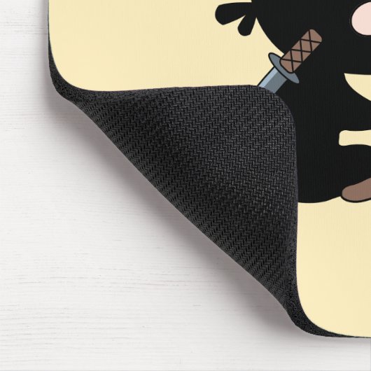 Tiny Ninja Watering Bonsai Tree on Yellow Muismat (Hoek)