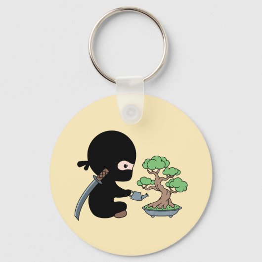 Tiny Ninja Watering Bonsai Tree on Yellow Sleutelhanger (Voorkant)
