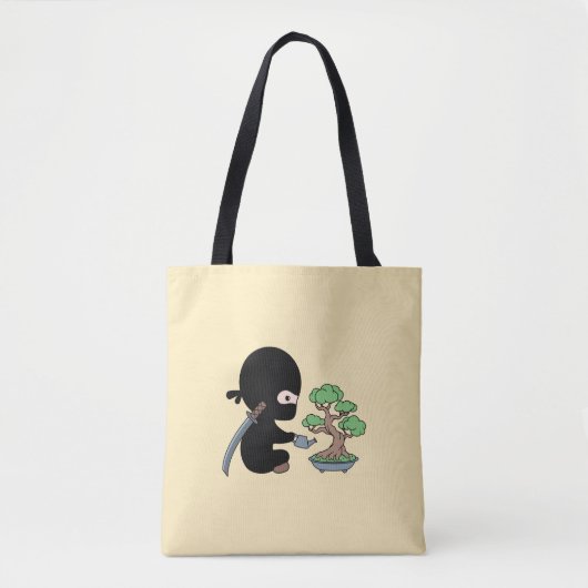 Tiny Ninja Watering Bonsai Tree on Yellow Tote Bag (Voorkant)
