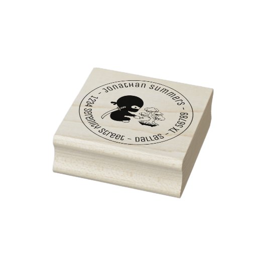 Tiny Ninja Watering Bonsai Tree Round Address 3 Rubberstempel (Stempel)