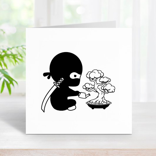 Tiny Ninja Watering Bonsai Tree Rubberstempel