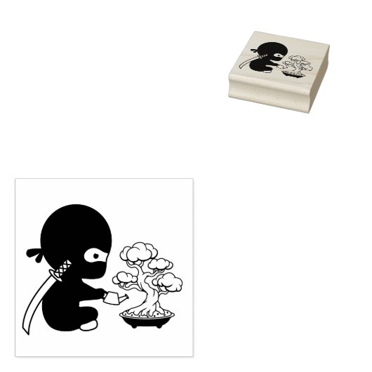Tiny Ninja Watering Bonsai Tree Rubberstempel (Gestempeld)