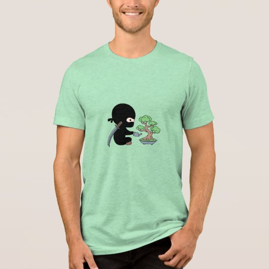 Tiny Ninja Watering Bonsai Tree Tri-Blend Shirt (Voorkant)