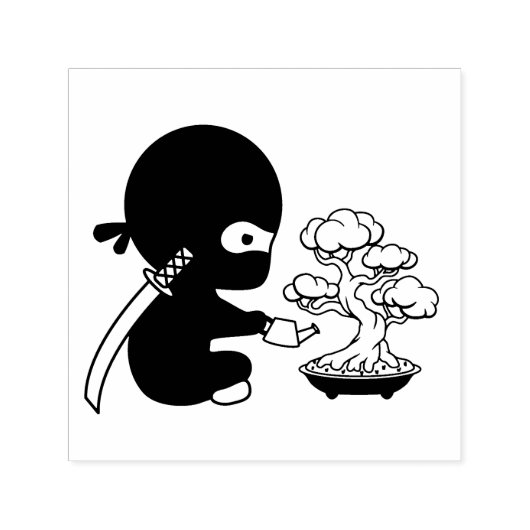 Tiny Ninja Watering Bonsai Tree Zelfinktende Stempel (Design)