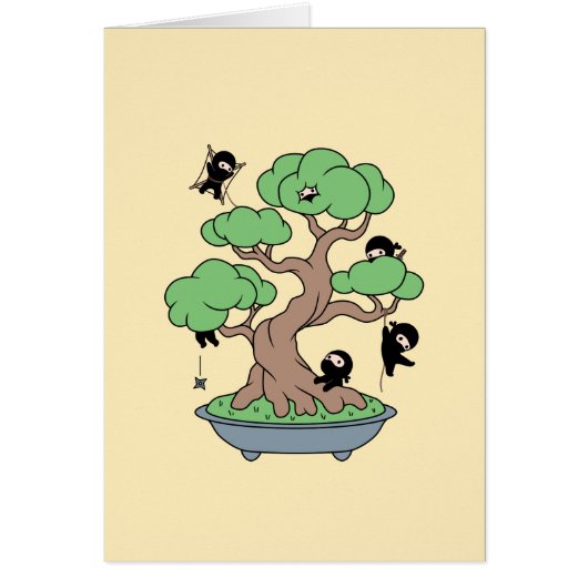 Tiny Ninjas in Bonsai Tree on Yellow Blank Card (Voorkant)