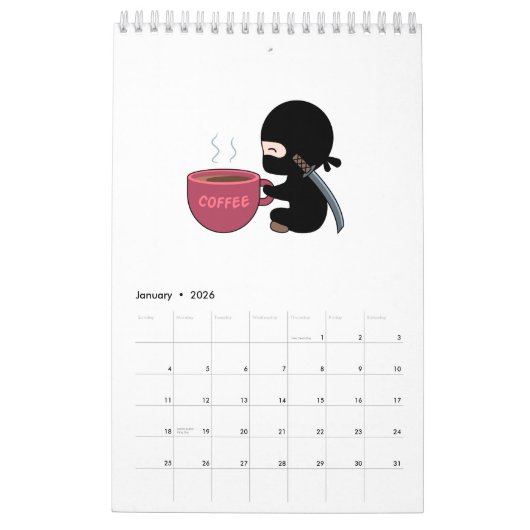 Tiny Ninjas Plain White Kalender (Jan 2026)