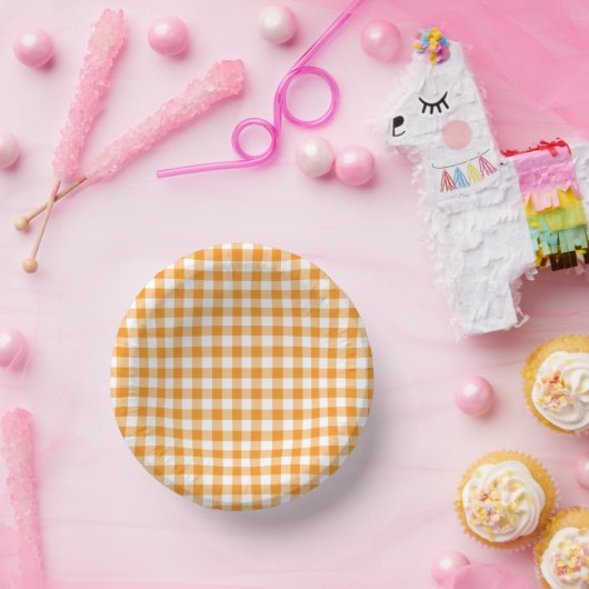 Tiny Orange and White Gingham Papieren Kommen (Feest)