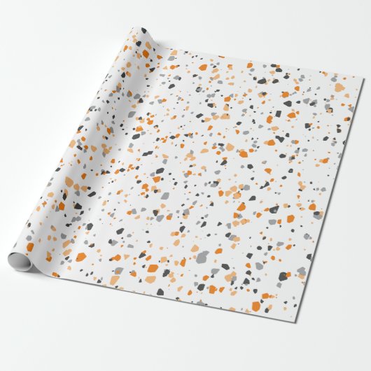 Tiny Oranje Grey Terrazzo Pattern Cadeaupapier (Uitgerold)