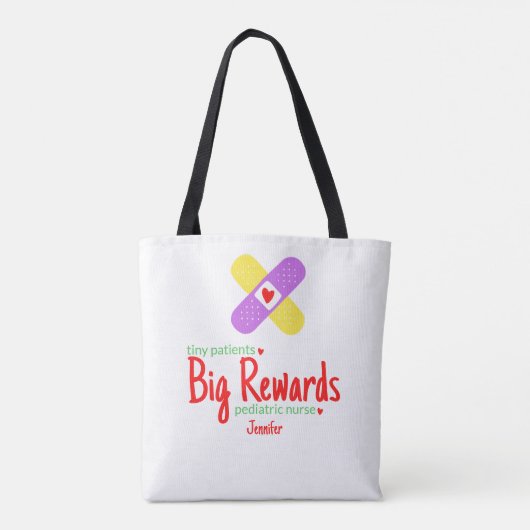Tiny Patients: Big Rewards Pediatric Nurse's Name Tote Bag (Achterkant)