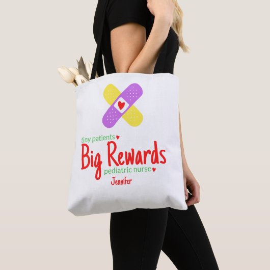 Tiny Patients: Big Rewards Pediatric Nurse's Name Tote Bag (Dichtbij)