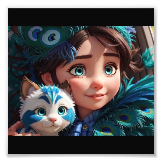 "Tiny Paws, Big Love: meisje met haar harige vrien Foto Afdruk (Voorkant)