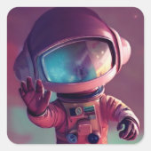 Tiny Pink Alien Vierkante Sticker (Voorkant)