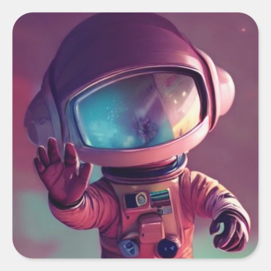 Tiny Pink Alien Vierkante Sticker (Voorkant)