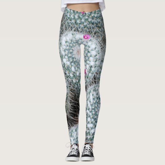 Tiny Pink Flowers Cactus Planten Leggings (Voorkant)