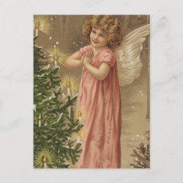 Tiny Pink Garbed Angle bij de kerstboom Feestdagenkaart