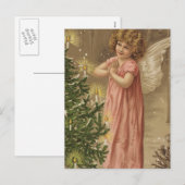 Tiny Pink Garbed Angle bij de kerstboom Feestdagenkaart (Voorkant / Achterkant)