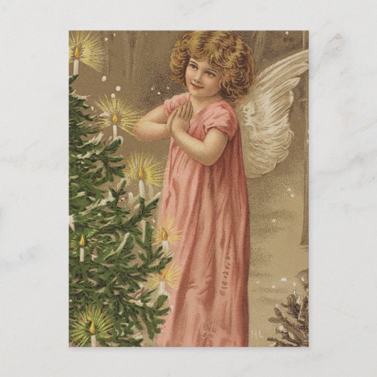 Tiny Pink Garbed Angle bij de kerstboom Feestdagenkaart (Voorkant)