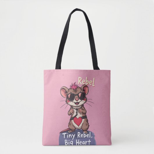Tiny Rebel Big Heart – Cute Punk Mouse Tote Bag (Voorkant)