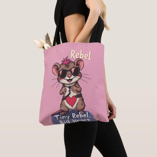 Tiny Rebel Big Heart – Cute Punk Mouse Tote Bag (Dichtbij)
