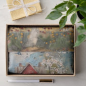TINY RED COUNTRY HOUSE MIXED MEDIA DECOUPAGE TISSUEPAPIER (Geschenk)