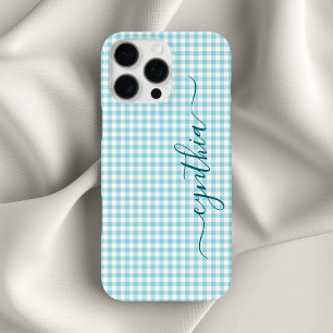 Tiny Robin Egg Blue Gingham Handtekening iPhone 16 Pro Max Hoesje