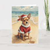 Tiny Santa, Big Cheer – Chihuahua Beach Christmas Kaart (Voorkant)