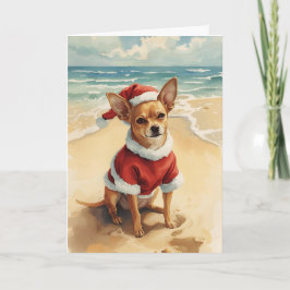 Tiny Santa, Big Cheer – Chihuahua Beach Christmas Kaart