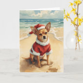 Tiny Santa, Big Cheer – Chihuahua Beach Christmas Kaart (Gele Bloem)