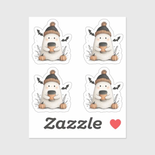 Tiny Schattige Ghost Autumn Halloween - Gezellige  Sticker (Vel)