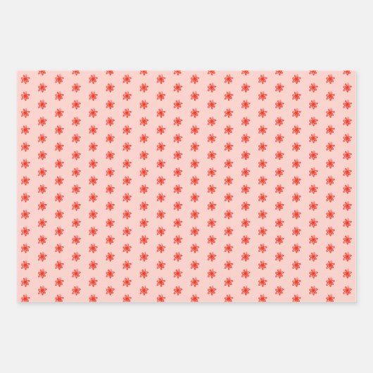 Tiny Scribled Daisies Grid Whimsical Rood Roze Set Inpakpapier Vel (Voorkant 3)