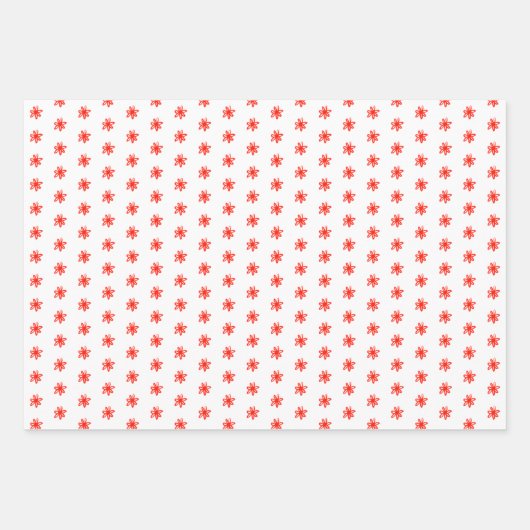 Tiny Scribled Daisies Grid Whimsical Rood Roze Set Inpakpapier Vel (Voorkant 2)