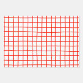 Tiny Scribled Daisies Grid Whimsical Rood Roze Set Inpakpapier Vel (Voorkant)