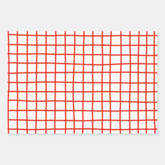 Tiny Scribled Daisies Grid Whimsical Rood Roze Set Inpakpapier Vel (Voorkant)