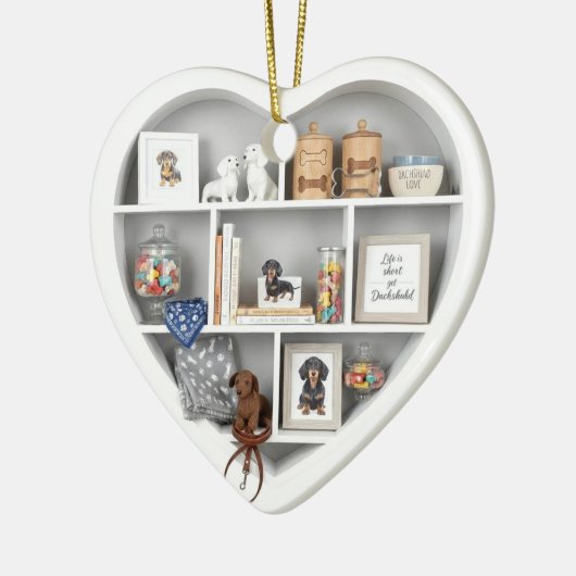 Tiny Shelves  Dachshund Dog Lover edition 2D print Keramisch Ornament (Links)