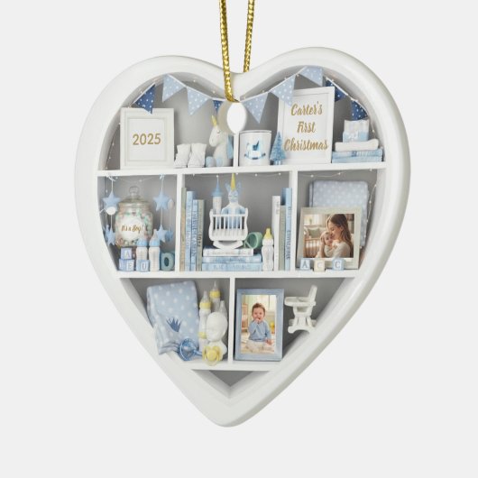 Tiny Shelves Personalized Baby Boy First Christmas Keramisch Ornament (Links)