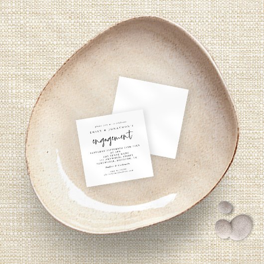 TINY| Simple Script Black White Verloving uitgenod Notitiekaartje