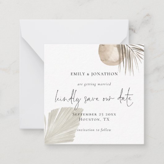 TINY SIZE | Boho Pampas Grass Script Save the Date Notitiekaartje (Voorkant)