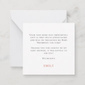 TINY SIZE Bunny Girl Baby shower Bedankt Notitiekaartje (Achterkant)