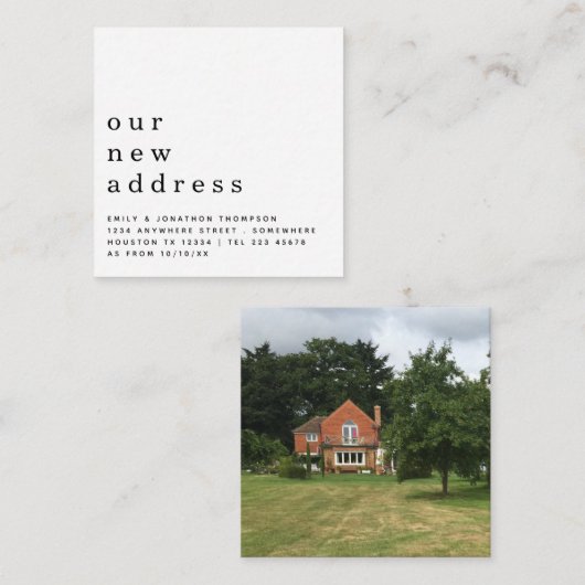 TINY SIZE | Eenvoudig fotobewegend nieuw adres Notitiekaartje (Voorkant / Achterkant)