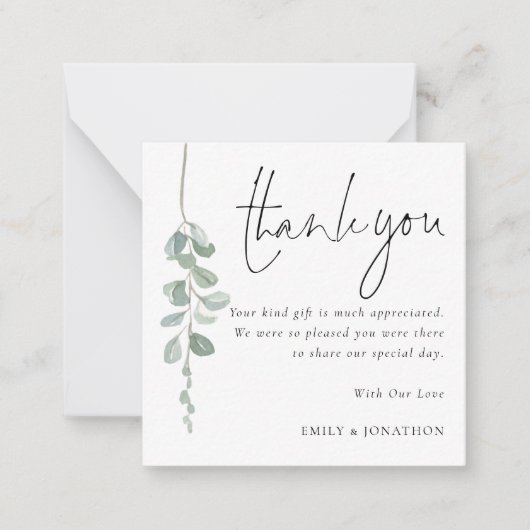 TINY SIZE | Eucalyptus Foto bruiloft Hartelijk dan Notitiekaartje (Voorkant)